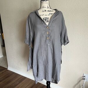 Women’s Gray Button-Up Tunic linen Dress